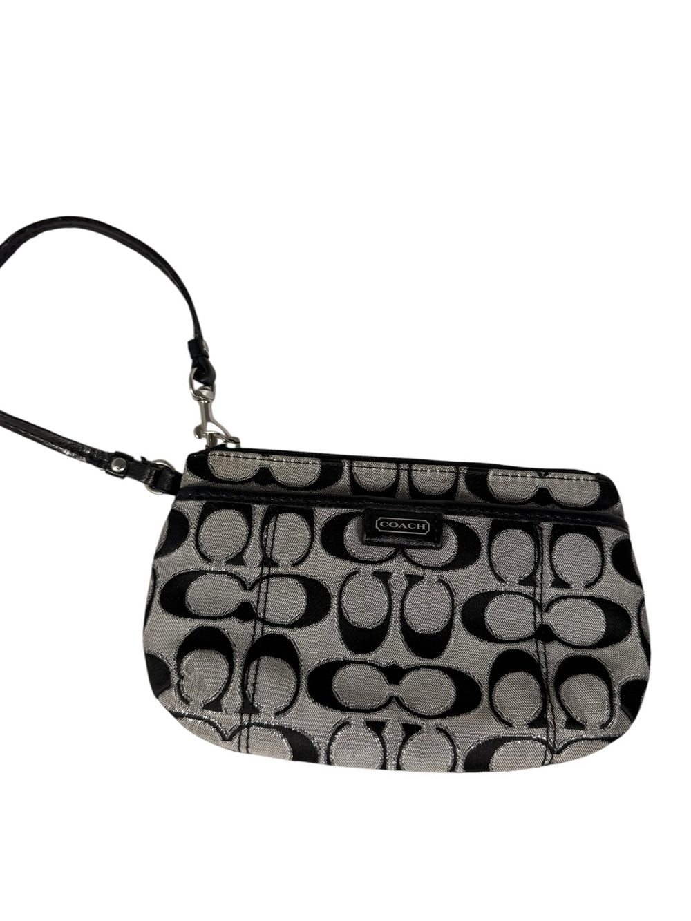 Coach Signature Monogram Wristlet Clutch in Silvery Gray and Black - Picture 2 of 4